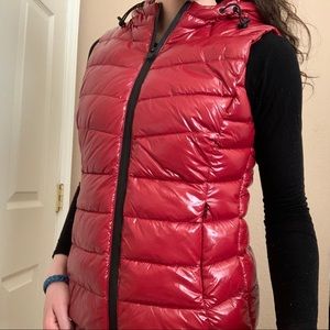 glossy red puffer vest